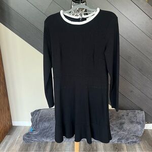 LOFT Black Long Sleeve Dress with White‎ Pleated Trim
